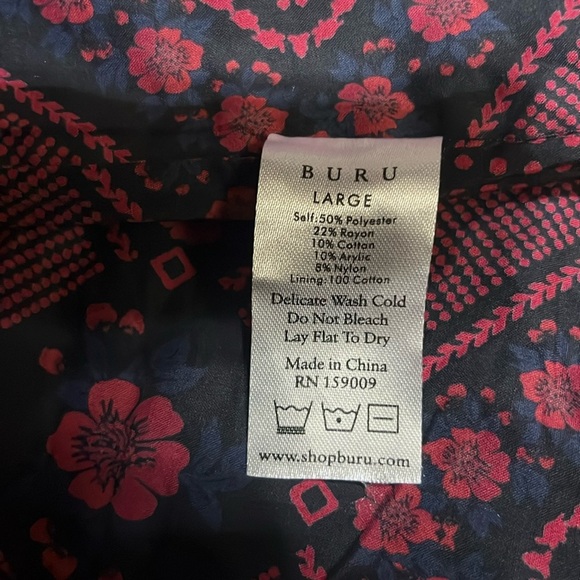 Buru Le V Mod Top Blouse Button Up Back Denim Indigo Hearts Large - Picture 8 of 8